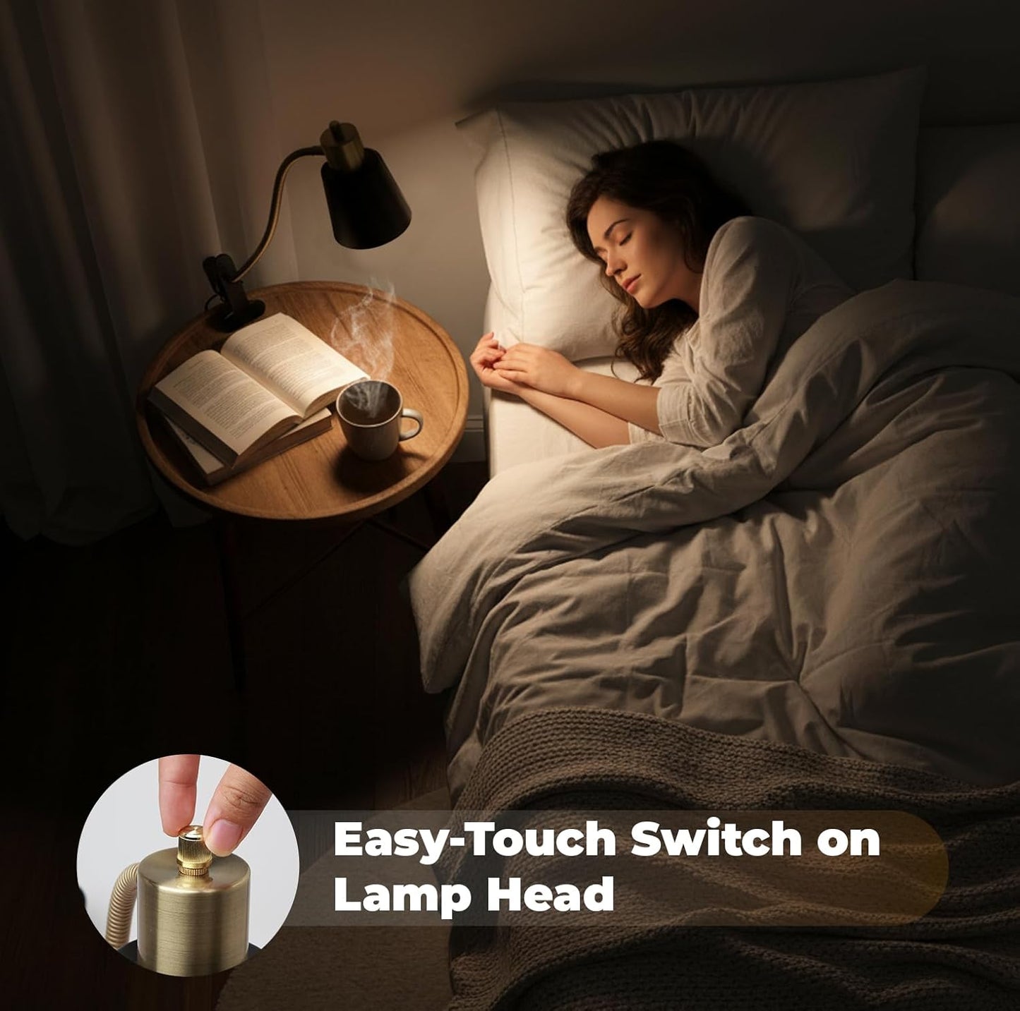 Desk lamp Eye-Caring Table Lamps, 360°Rotation Gooseneck Clip on Lamp Reading Light Portable Reading Book Light Clamp Study Desk Lamps for Bedroom and Office Home Lighting (Black)