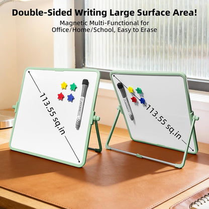 Colorful Dry Erase White Board 8.3x11in, Magnetic Desktop Board with Stand, 2 Markers (Eraser Head), 4 Magnets - Double-Sided Easel for Daily Planning, Memo, Office/Home/School (Blue)