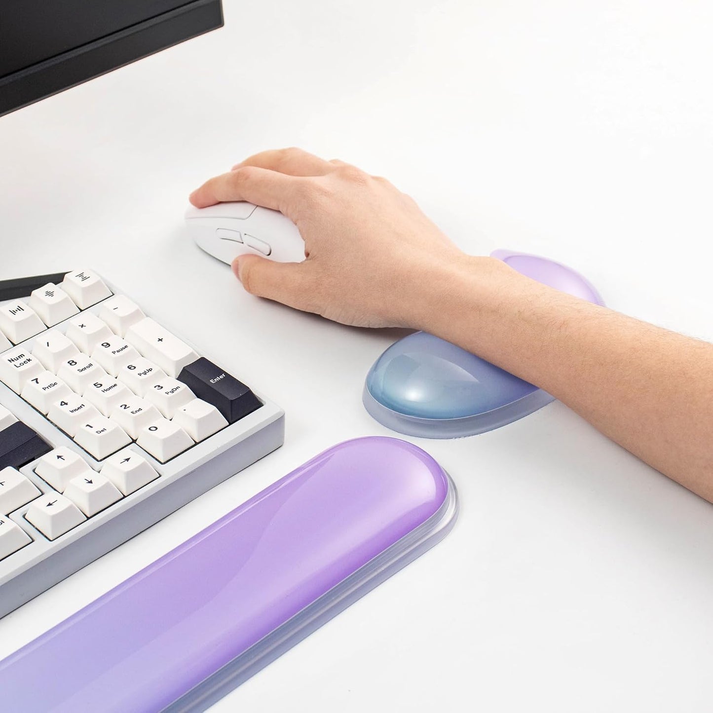 Gel Keyboard and Mouse Wrist Rest Set –White Clear Wrist Rest for Computer Keyboard 60%/68%/75%, Comfort & Support for Typing and Gaming