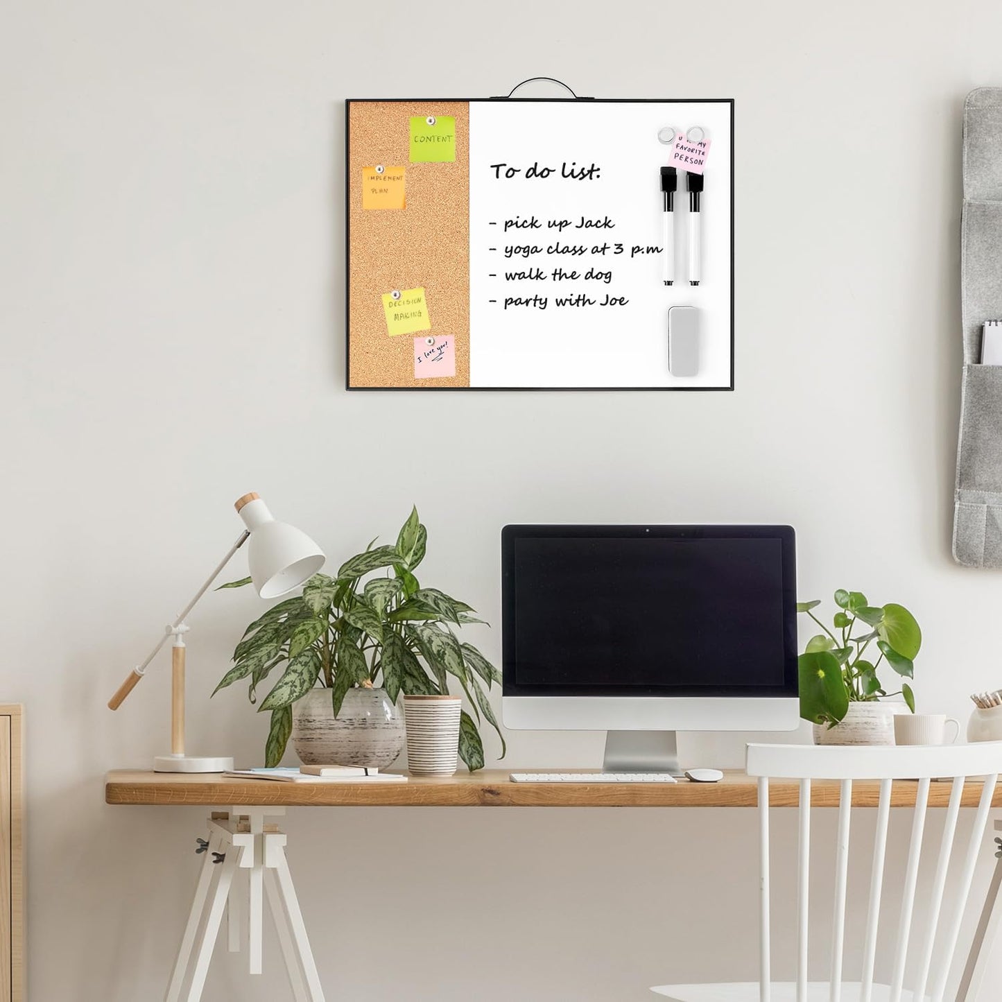 TSJ OFFICE Small Whiteboard Cork-Board - 16" X 12" Portable Aluminum Black Framed Magnetic Dry Erase Board, Small Bulletin Cork Board with Holder for Office, Home and School