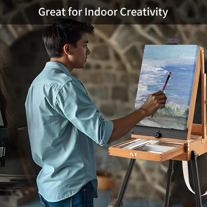 Falling in Art Light Weight French Style Field and Sketchebox Easel with Aluminum Tripod, Adjustable Beechwood Tripod Standing Easel with Drawer, Palette