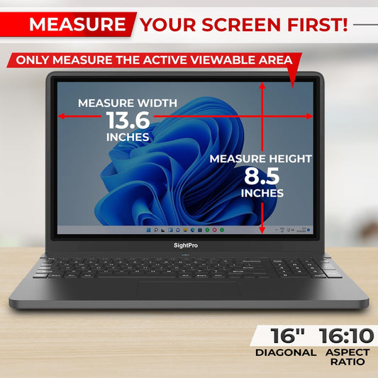 SightPro 16 Inch 16:10 Laptop Privacy Screen Filter - Computer Monitor Privacy Shield and Protector - High Clarity