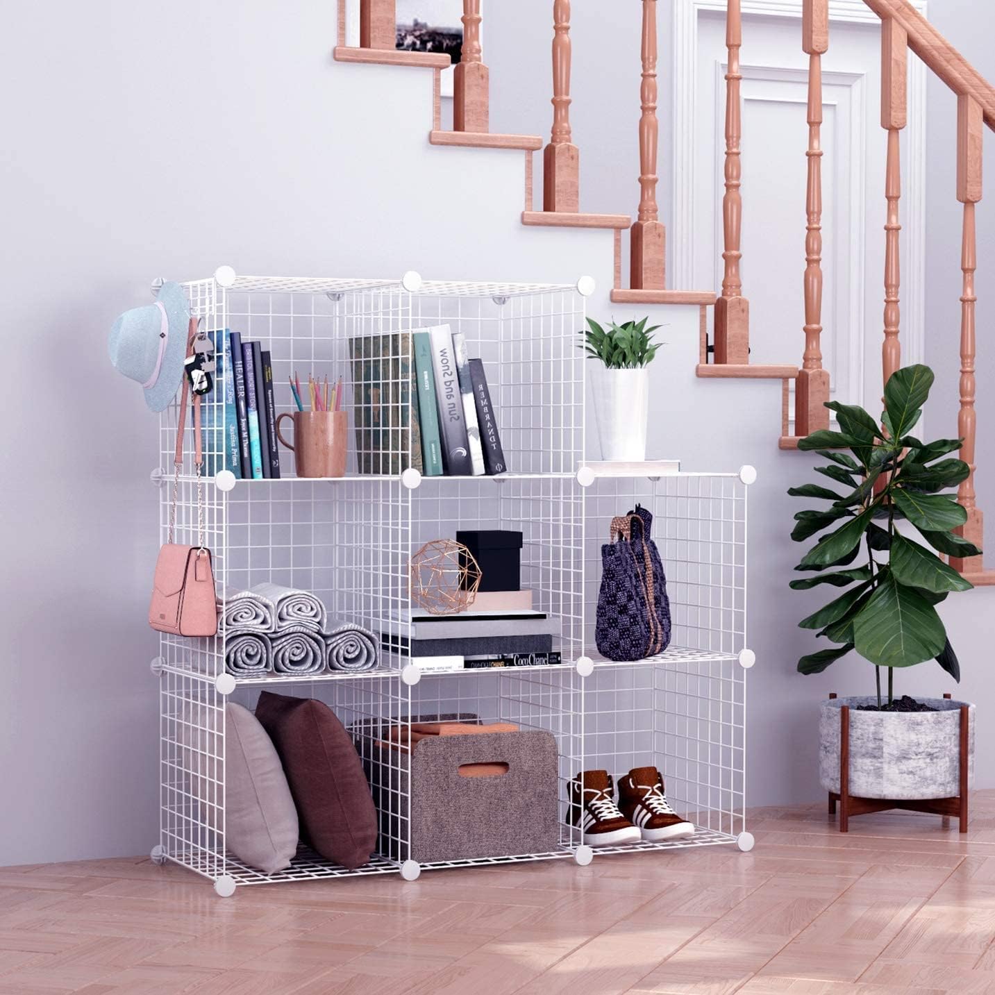 C&AHOME Wire Cube Storage, 6 - Cube Organizer Metal C Grids, Modular Shelves Units, Storage Bins Shelving, Closet Organizer, Ideal for Home, Office, Living Room, 36.6”L x 12.4”W x 36.6”H Black