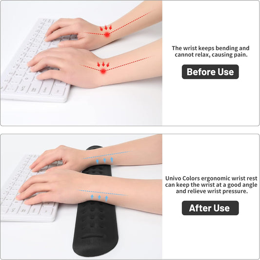 Univo Colors Black Superfine Memory Foam Keyboard Wrist Rest Soft Gel Ergonomic Wrist Support Pad for Computer, Laptop, Office, Gaming, Typing