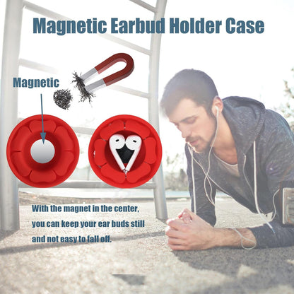 MAIRUI Wired Earbud Case Earphone Headphone Cord Organizer Earbuds Wrap Soft Silicone Magnetic Holder Storage Tangle Free Cable Winder(Red)