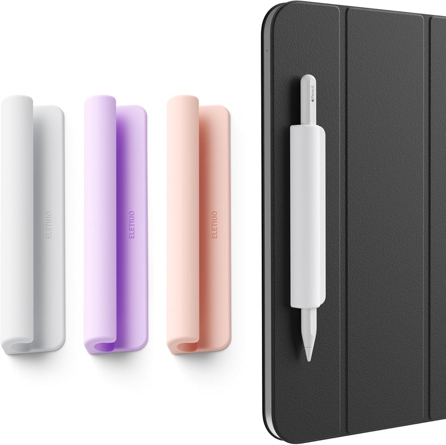 ELETIUO Silicone Pencil Holder Sleeve,Compatible with Apple Pencil (USB-C),Apple Pencil 1st/ 2nd Generation,Strong Adhesive Sticky Attached to iPad Case for Stylus Pens,Black
