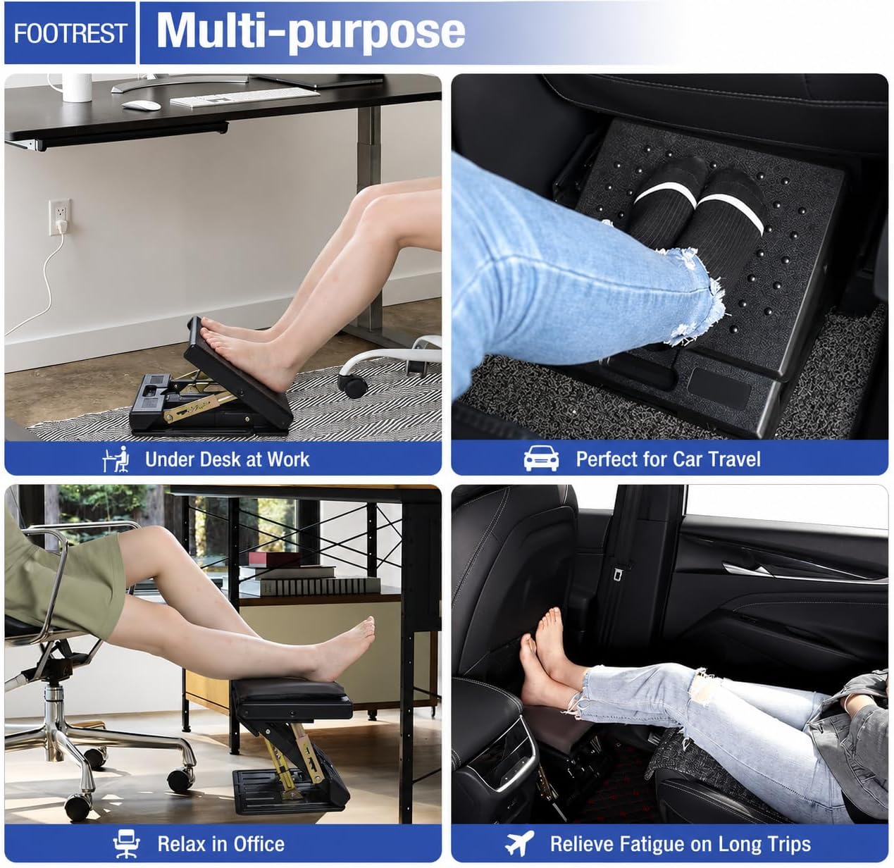Foot Rest for Under Desk at Work 4-Level Height Adjustable, Ergonomic Foldable Footrest for Office, Gaming,Computer, Soft & Removable Pad Desk Foot Stool Suitable for All Seasons