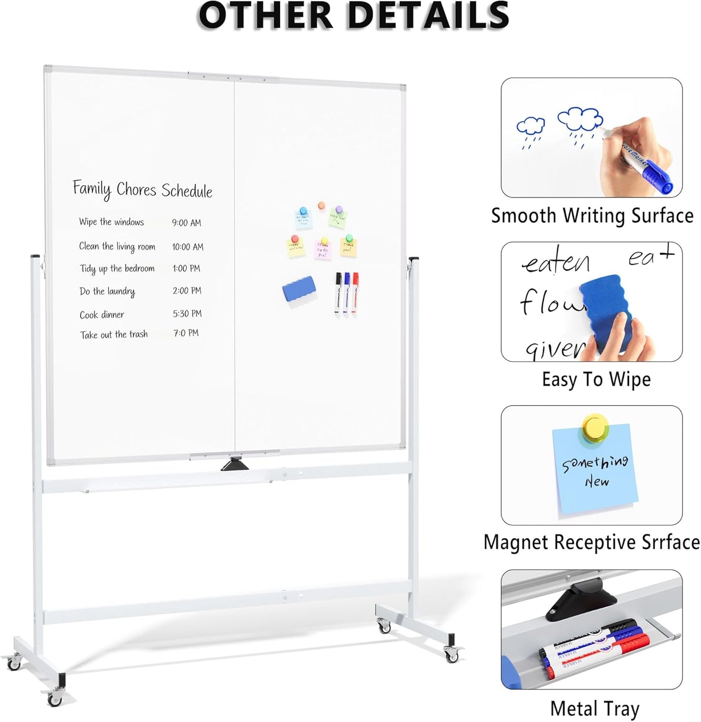 Large Whiteboard Easel with Stand, 36" x 24" Portable Standing Magnetic Dry Erase White Board, 3' x 2' Tripod Height Adjustable Flip Chart Easel for Home Office Classroom School, Silver