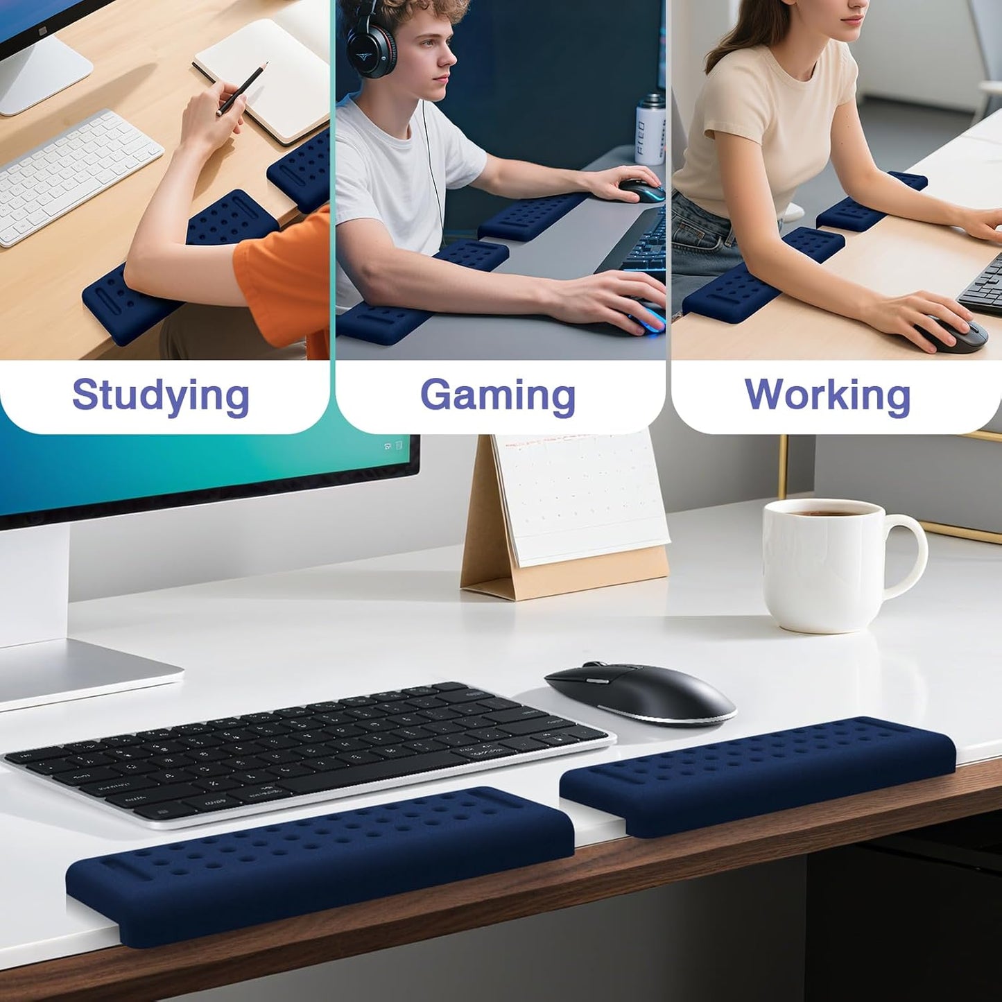 L-Shaped Desk Edge Cushion, 2 PCS Elbow Rest for Desk with Ergonomic Support, Memory Foam Elbow Pad & Arm Rest for Palm, Wrist & Forearm, Non-Slip & Separate Design, Office & Home, Black