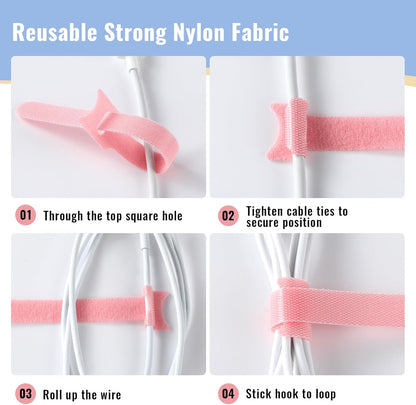 150PCS Cable Ties, 4+6+8+10 inch Multi-Colour Straps for Cable Management, Adjustable Fastening Cord Wraps, Multi-Purpose Reusable Hook and Loop for Home, Office and Garage