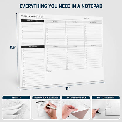 To Do List Notepad: With Multiple Functional Sections - Large Size 8.5x11" 52 Sheets - Tear Off Daily Planner Notebook - Task CheckList Organizer Agenda Pad for Work - Note, Plans, Goals, Grocery, and