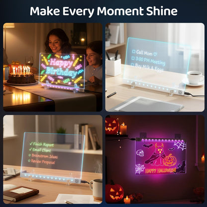 LED Drawing Board with 7 Colors & 3 Light Modes - Glow Doodle Board, Includes 7 Markers + Tracing Book, Dry Erase Note Boards, Halloween Christmas Birthday Gifts for Kids (7.9"x11.8")