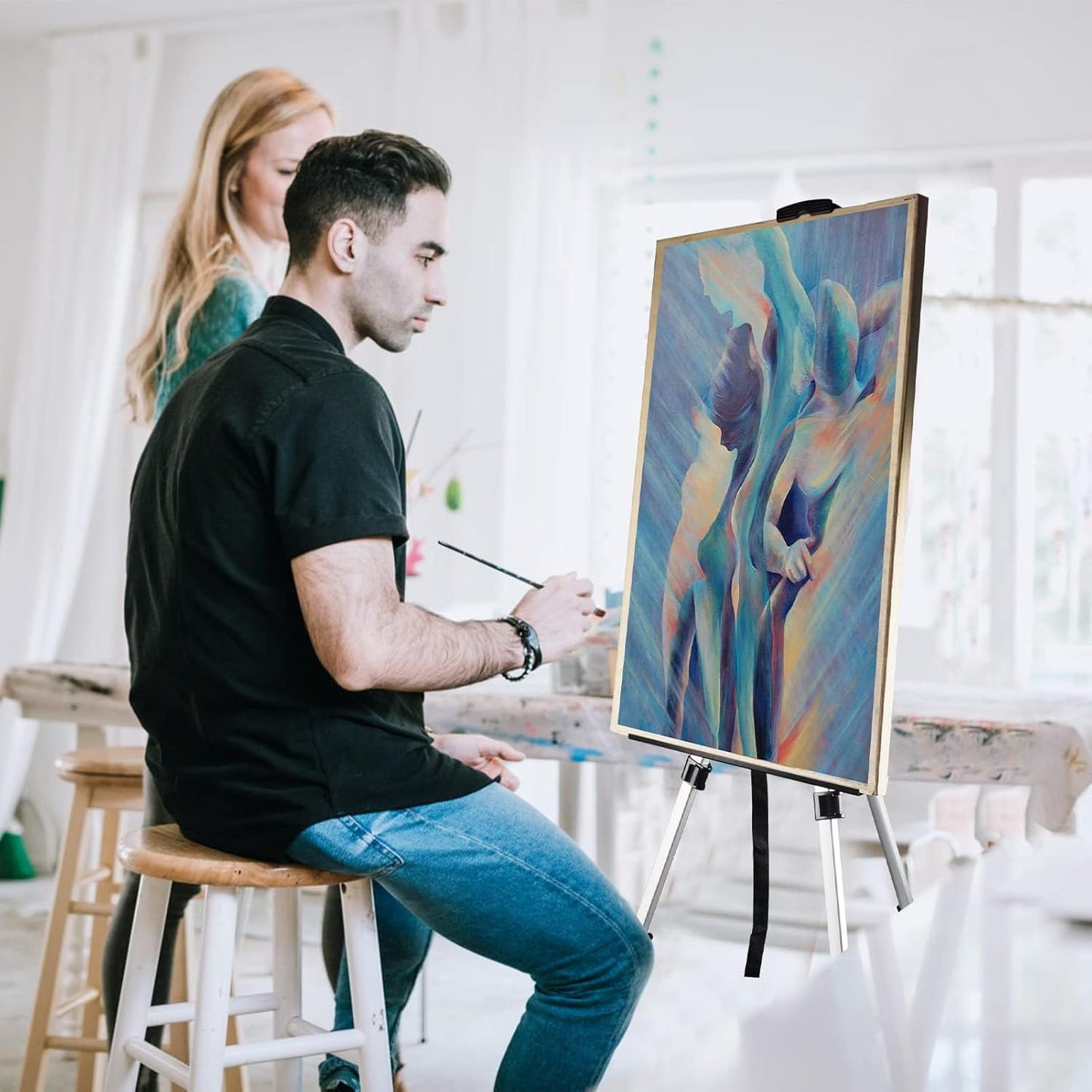 Art Painting Display Artist Easel Stand,Ns Jymb Portable Metal Adjustable Easels for Painting Canvases Height from 17 to 66 Inch - Carry Bag for Table-Top/Floor Displaying and Wedding Signs - Black