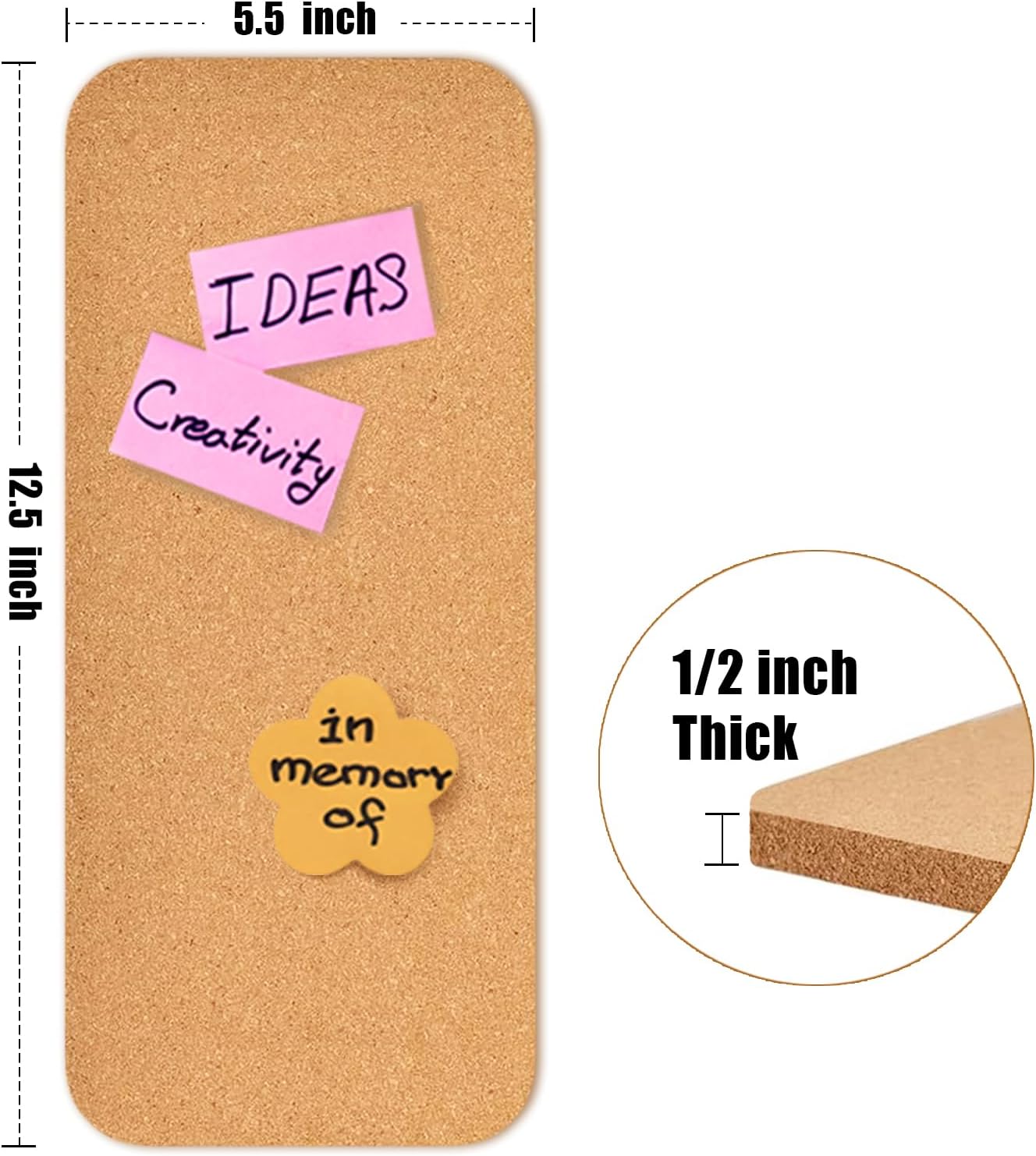 1 PC 12.5"*5.5" Self-Adhesive Cork Board, 1/2"(12mm) Thick Cork Boards for Walls, 1 Pack 12.5"*5.5" Bulletin Board, Cork Board Tiles for Office, Home, School (1PC)