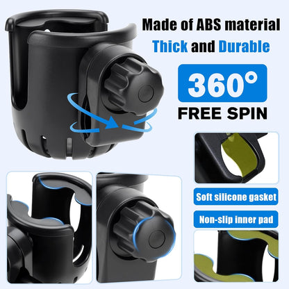 2PCS Marine Boat Cup Holder, Clamp-On Universal Boat Accessories for Drinks, No-Drill Install on Bimini Top Rail or Pole, Grab Bars (Fits Fishing Boat, Pontoon, PWC, Jet Ski, Sea-Doo)