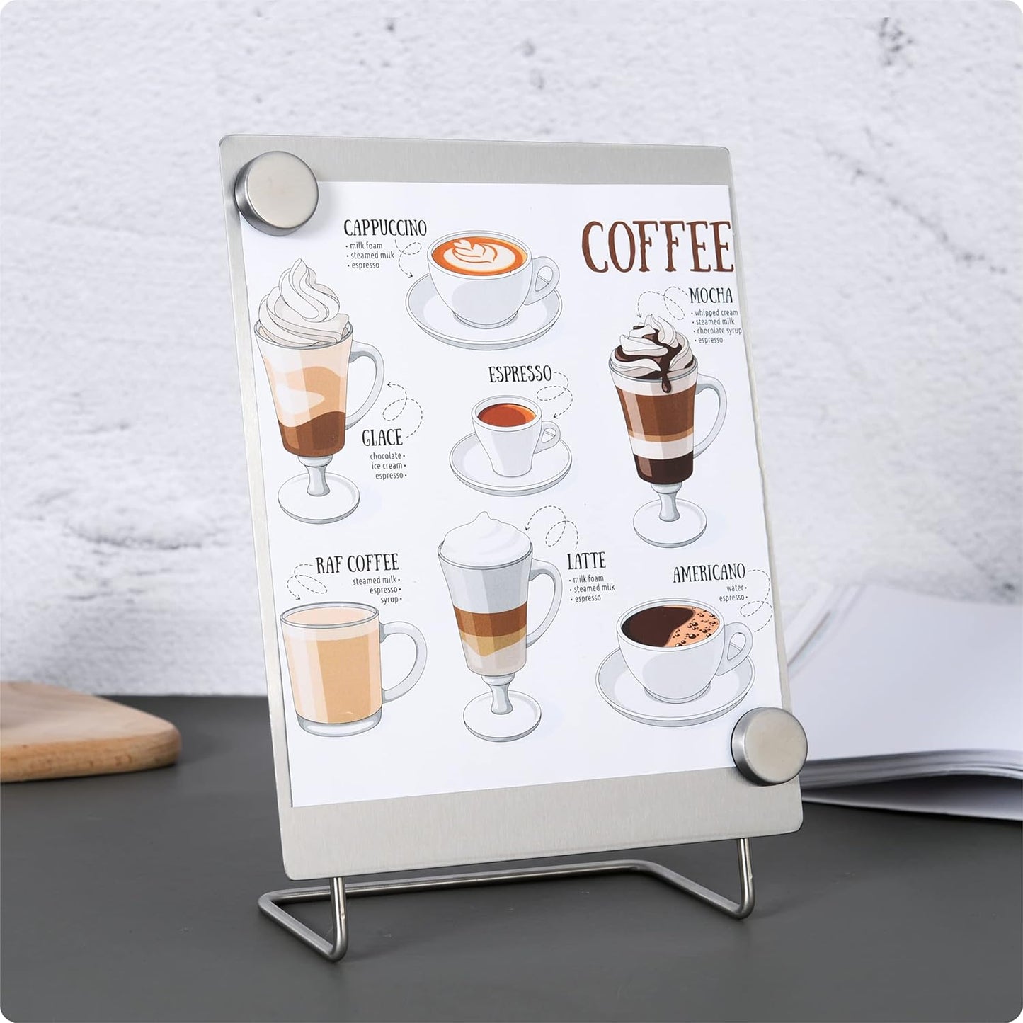 Magnetic Bulletin Board with Stand – Small Dry Erase Memo Board – Tabletop Metal Easel for Magnet Display – 10x8 Inches + 2 Magnets