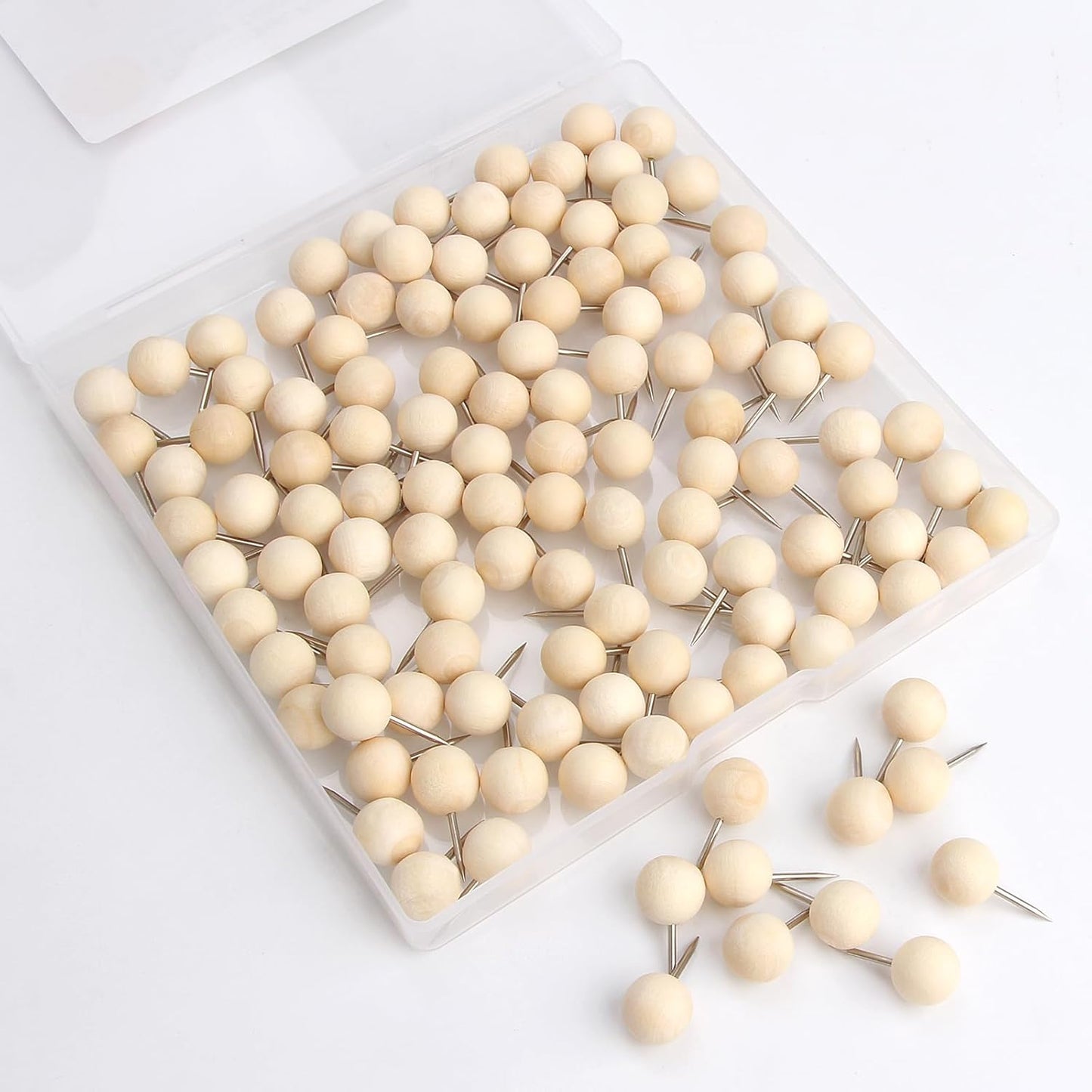 Wood Push Pins 120 Pcs,Decorative Wooden Thumb Tacks for Corkboard and Bulletin Board (120 pcs Map Tacks)