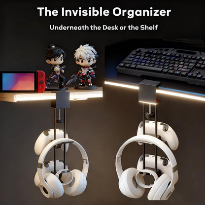 Headphone Stand with Controller Holder, Aluminum Under Desk Clamp Headset and Controller Stand - 2 in 1 Headphone Hanger for Desktop PC Gaming Accessories Organizer with PS5 Xbox Series S