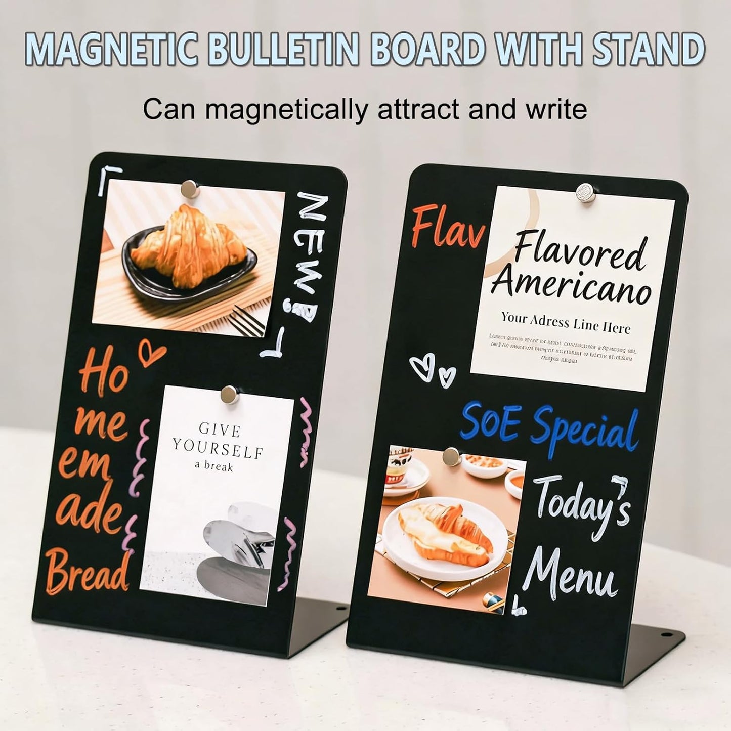 2 Pack Desk Magnetic Bulletin Board Metal Tabletop Memo Souvenir/Photos Display Board Magnet Display Stand for Home School Kitchen Office (2, White, ARC)