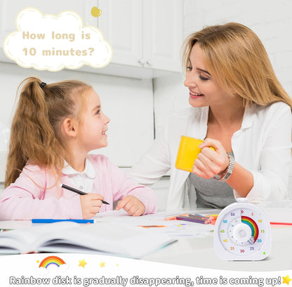 Visual Timer for Kids and Adults 60 Min/12 Hour Rechargeable Countdown Timer with Magnetic Sticker and Mute Function Kids Pomodoro Timers for Classroom Office Kitchen Silent Operation & Rainbow Disk