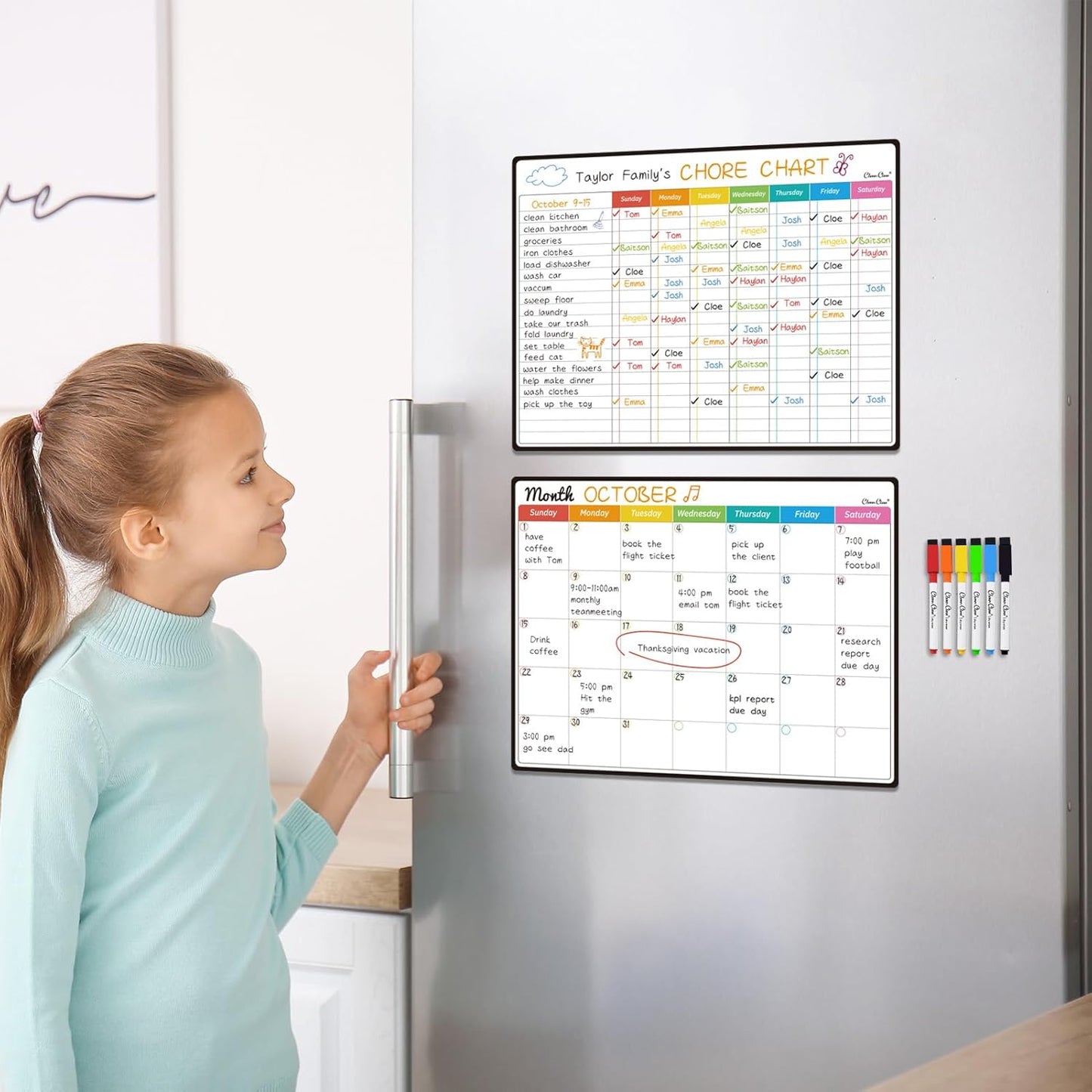 Magnetic Dry Erase Chore Chart - 14.5"x11" Chore Chart for Kids, Teens and Adults - 6.5"x8.5" List Board for Fridge - 6 Extra Fine Point Markers Included - Shipped Flat