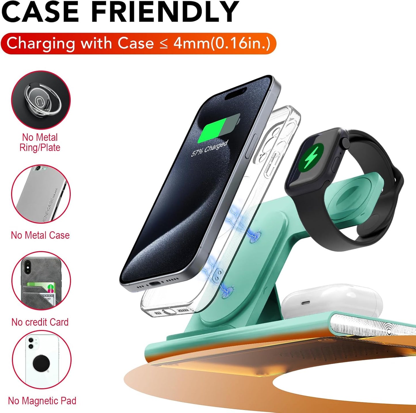 3 in 1 Foldable Charging Station for Apple Products,Wireless Charger for iPhone 17 16 15 14 13 12 Pro Max,Travel Dock Adapter&Light for iWatch Series 11 10 9 Ultra 3/2 SE 3/2,for AirPods 4 3 2 Pro 3/2