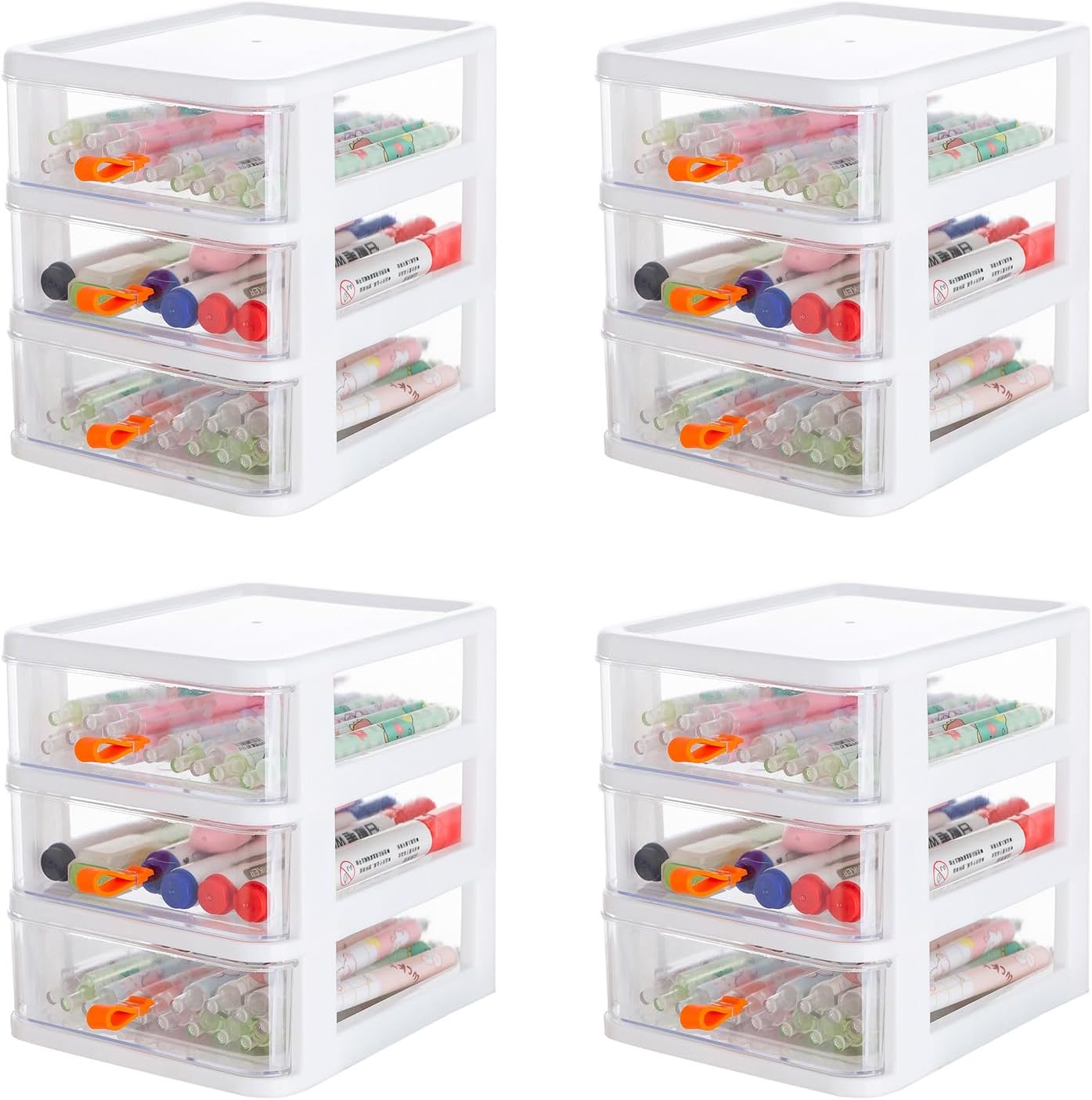 Gagee 3 Drawer Mini Desktop Unit,Plastic dressers with drawers for Arts and Crafts, Small Tools, Sewing Accessories, Stationary, and Hardware,Clear/White Frame