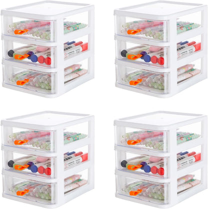 Gagee 3 Drawer Mini Desktop Unit,Plastic dressers with drawers for Arts and Crafts, Small Tools, Sewing Accessories, Stationary, and Hardware,Clear/White Frame