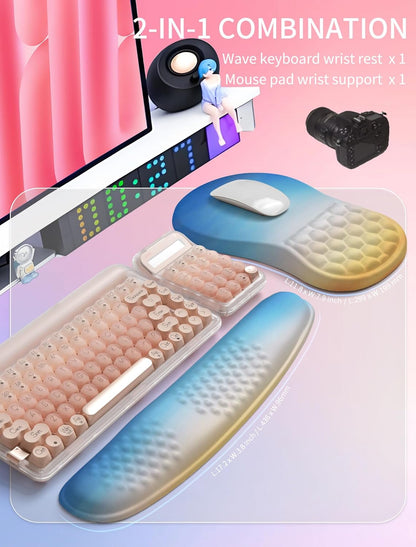 Hokafenle 2in1 Combination, Wave Keyboard Wrist Rest and Ergonomic Curvature Mouse Pad Wrist Support for Relieve Wrist Pain, Filled with Soft Cushion Memory Foam, Black