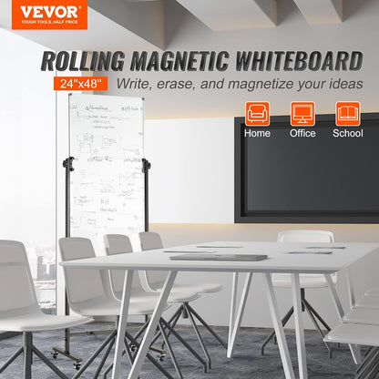 VEVOR Magnetic Glass Whiteboard, Dry Erase Board 36"x24", Wall-Mounted Large White Glassboard Frameless, with Marker Tray, an Eraser and 2 Markers, Black