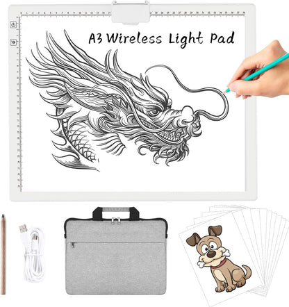 A4 Wireless LED Light Pad with Carry Bag, Innovative Stand and Top Clip, TOHETO Rechargeable Light Box Stepless Dimmable and 6 Levels Brightness Cordless Light Board for Tracing Weeding Vinyl (Black)