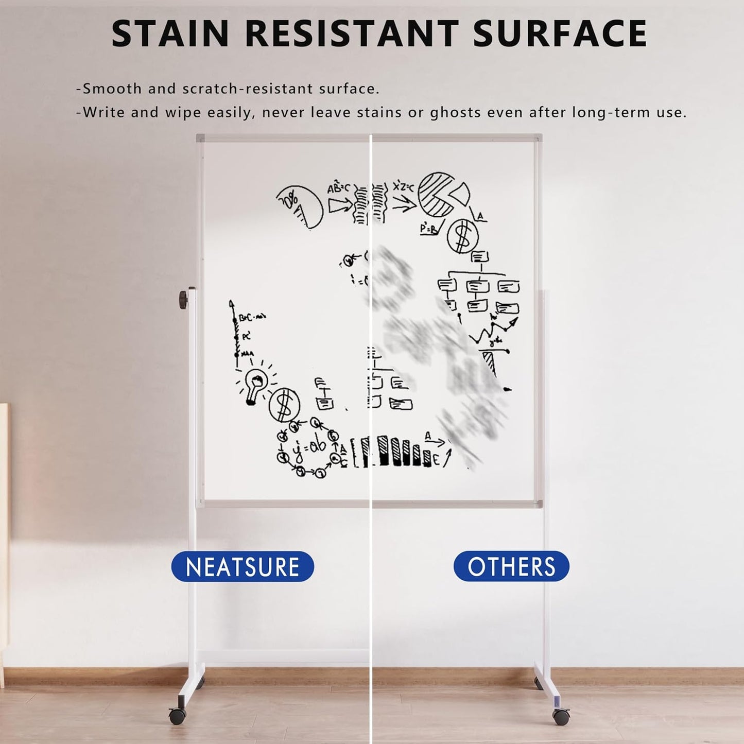 Large Whiteboard Easel with Stand, 36" x 24" Portable Standing Magnetic Dry Erase White Board, 3' x 2' Tripod Height Adjustable Flip Chart Easel for Home Office Classroom School, Silver