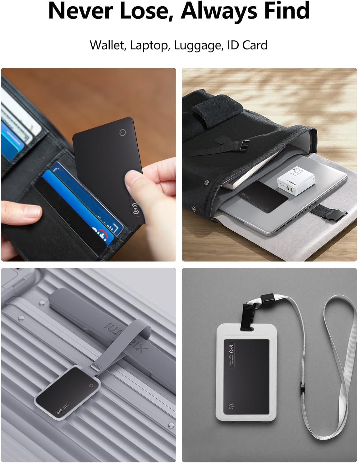 Wallet Tracker Card Work with Apple Find My, Ultra-Slim Rechargeable Tracking Card Credit Card Tracker for Wallet, Luggage, Passport (for iOS, 2 Pack)