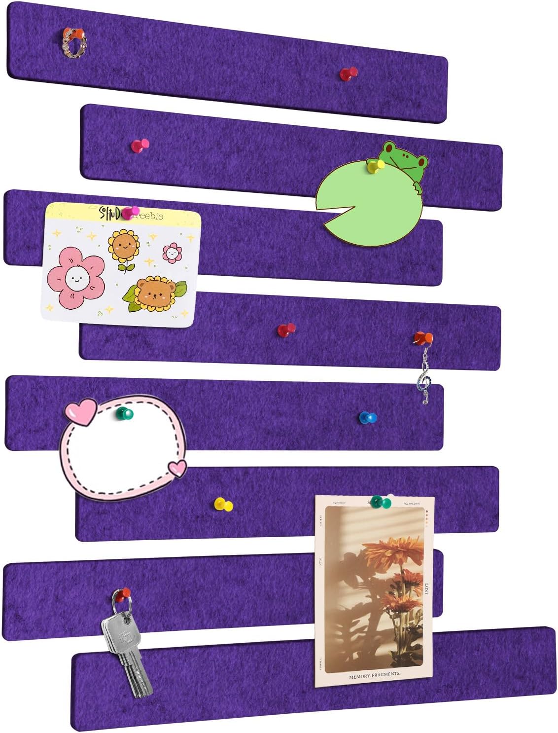 Cork Board for Walls - 8 Pack Felt Pin Board Bar Strips - Self-Adhesive Lightweight Bulletin Board - Cork Board for Office with 40 Push Pins No Damage for Wall