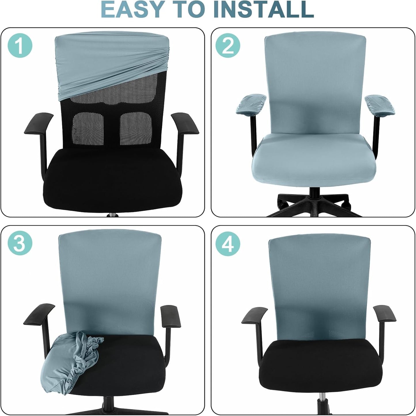 Tallew 4 Pcs Office Chair Covers Set Computer Universal Protective Stretchable Chair Seat Covers Desk Armrest Cover Pads Office Cushion Backrest for Rotating(Regular,Black)