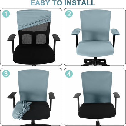 Tallew 4 Pcs Office Chair Covers Set Computer Universal Protective Stretchable Chair Seat Covers Desk Armrest Cover Pads Office Cushion Backrest for Rotating(Regular,Black)
