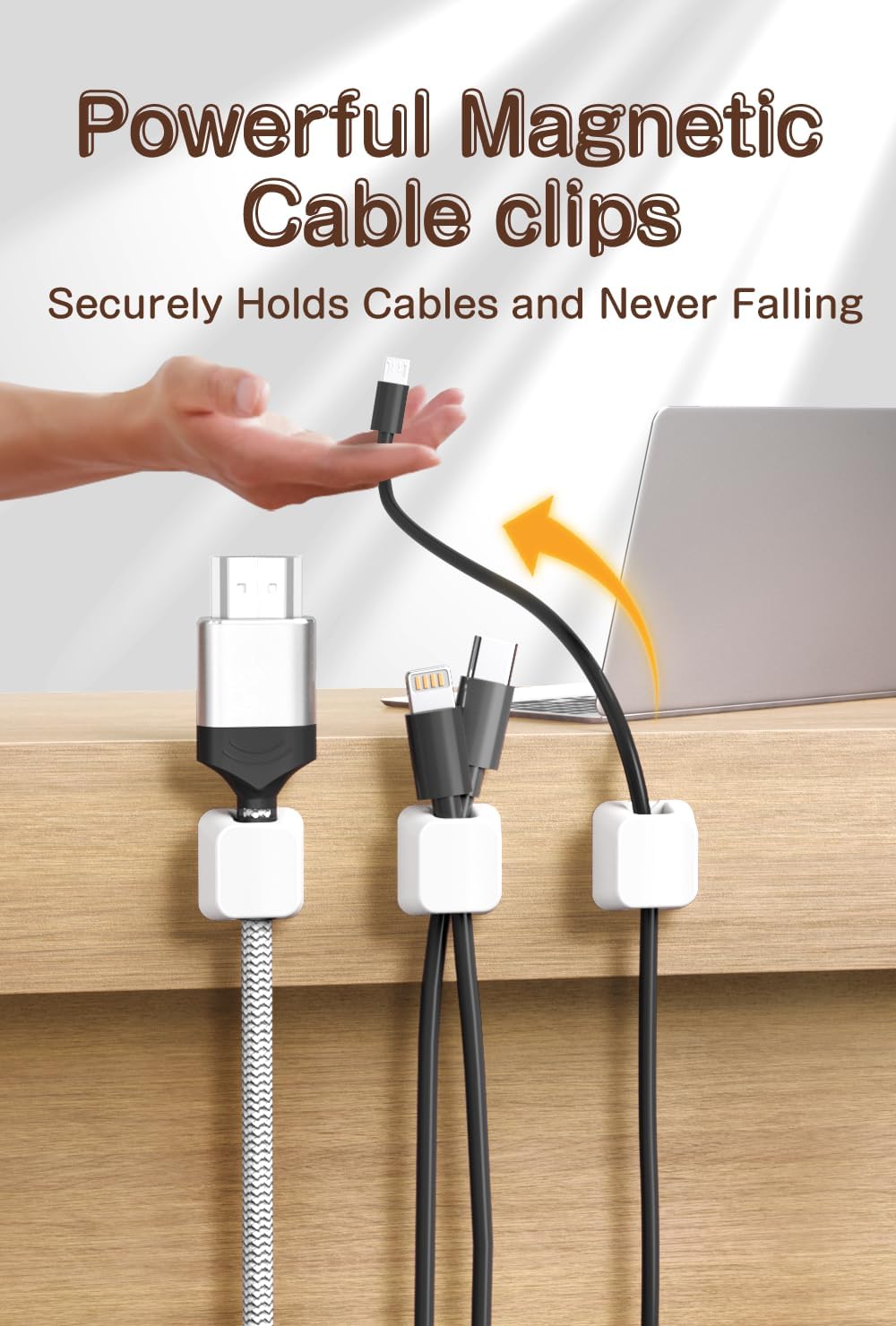 Maveek Magnetic Cord Clips, Cable Holder Magnet Silicone Cord Organizer Keyboard Keys Square Cable Management for Charging USB C Ethernet HDMI Home Office Car TV Cables (5 Pack, Black)