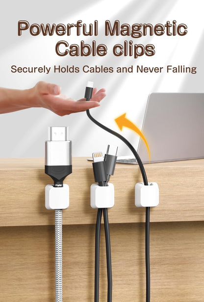 Maveek Magnetic Cord Clips, Cable Holder Magnet Silicone Cord Organizer Keyboard Keys Square Cable Management for Charging USB C Ethernet HDMI Home Office Car TV Cables (5 Pack, Black)