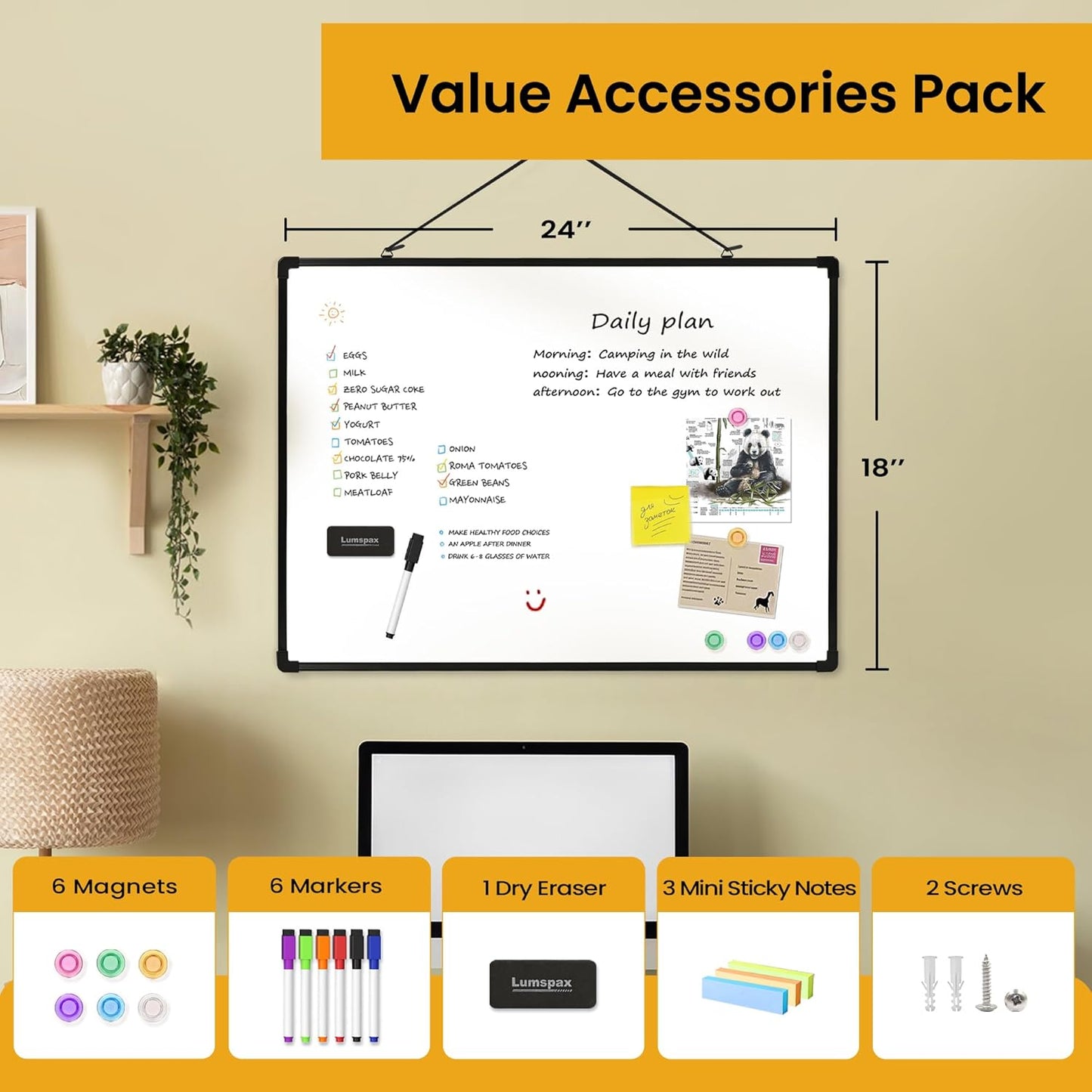Small Dry Erase Board for Wall, 16" x 12" Double-Sided Hanging Whiteboard, Magnetic White Board with 4 Markers, 4 Magnets and 3 Mini Sticky Notes, Portable Whiteboard for Kids, School, Home, Office