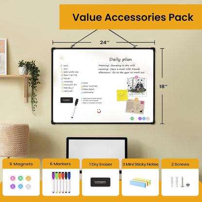 Small Dry Erase Board for Wall, 16" x 12" Double-Sided Hanging Whiteboard, Magnetic White Board with 4 Markers, 4 Magnets and 3 Mini Sticky Notes, Portable Whiteboard for Kids, School, Home, Office