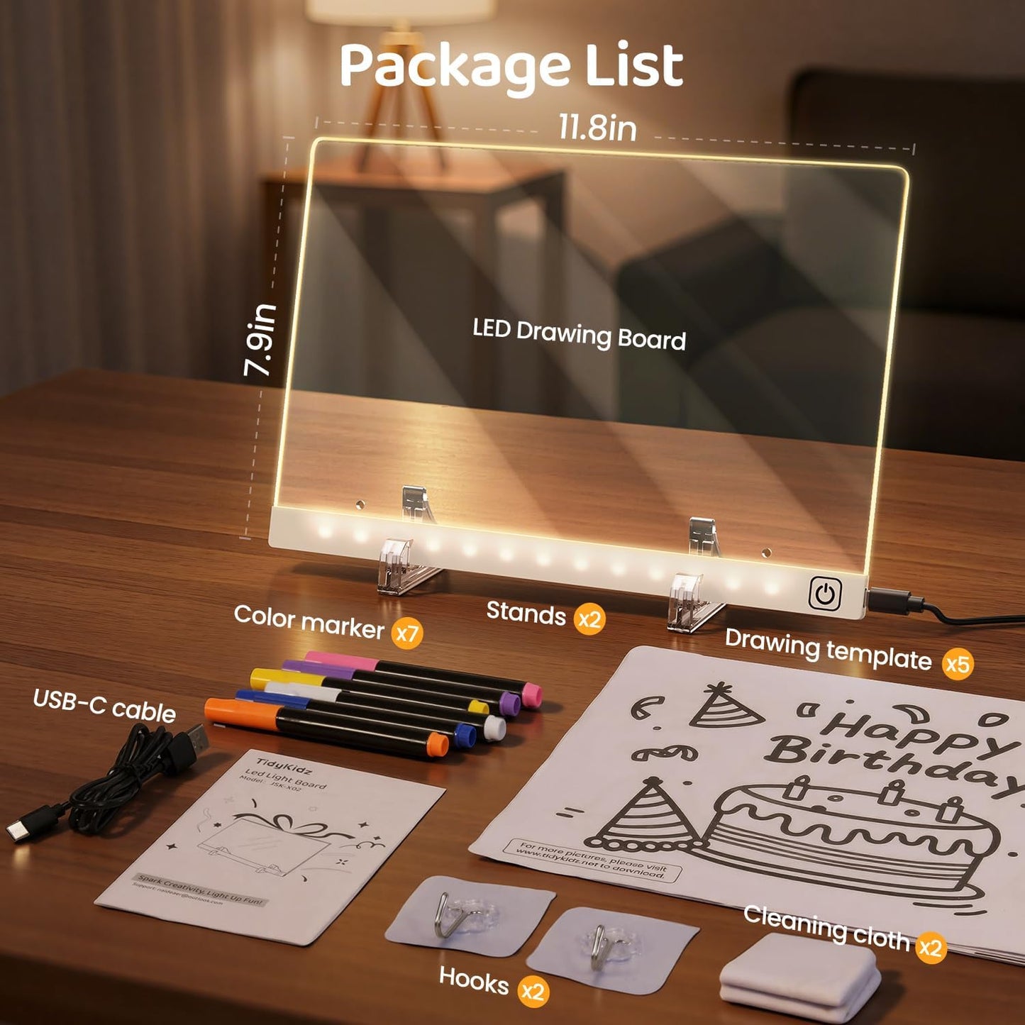 LED Drawing Board with 7 Colors & 3 Light Modes - Glow Doodle Board, Includes 7 Markers + Tracing Book, Dry Erase Note Boards, Halloween Christmas Birthday Gifts for Kids (7.9"x11.8")