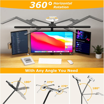 Airlonv LED Desk Lamp for Office Home, Eye-Caring Desk Light with Stepless Dimming Adjustable Flexible Gooseneck, 10W USB Adapter Desk Lamp with Clamp for Reading, Study, Workbench (Black)