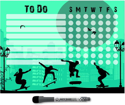 Dry Erase Whiteboard Task & Habit Tracker | Removable and Restickable Adhesive Decal | Fine-Tip Magnetic Marker Included | 9” x 12”