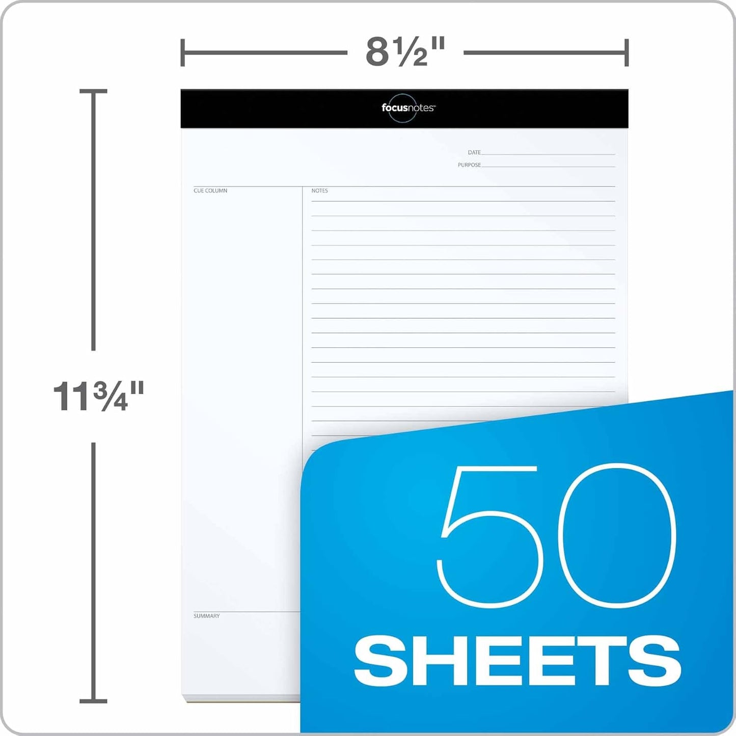 Oxford FocusNotes Writing Pad, Clear Note-Taking System, 8.5 x 11 Sheets, Guided Note, Cue & Summary Sections, 50 Sheets, Professional School and Office Notepad, Proudly Made in the USA