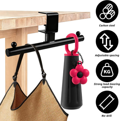 1 Pack Under Desk Bag Hook,Heavy Duty Adjustable Clamp On Hanger for Backpack Purse,Space Saving Organizer for Office Desk,Classroom,Dorm Room(Black)