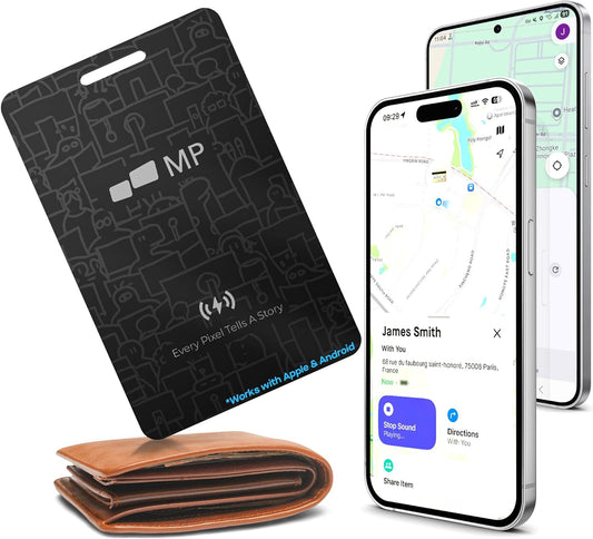 2026 Mobile Pixels Wallet Tracker Card, Works with (iOS and Android), Ultra Slim Rechargeable Bluetooth Tracker, Tracker Key Finder, Portable Item Locator for Wallet, Bags, Luggage (1- Pack)