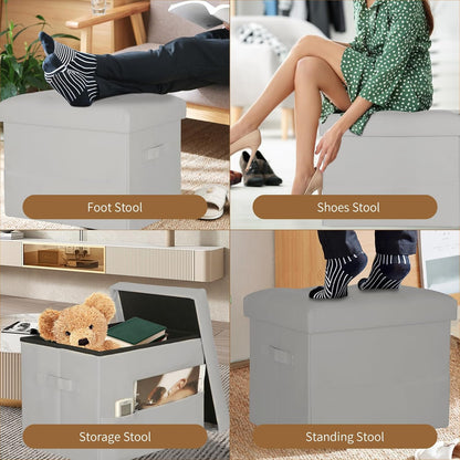 BelugaHelper Storage Ottoman Foot Rest Stool, Foldable Leather Footstool Storage Bench with Thicker Foam Padded Seat. Foot Rest Under Desk for Living Room Bedroom 350 lbs, 17x13x13 in, Brown