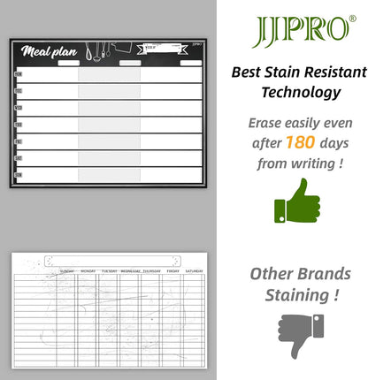 JJPRO Magnetic Dry Erase Meal Planning Whiteboard for Refrigerator-Magnetic Weekly Planner for Fridge-One Bonus Notepad whiteboard-Refrigerator Organizer with Weekly Planning Boards