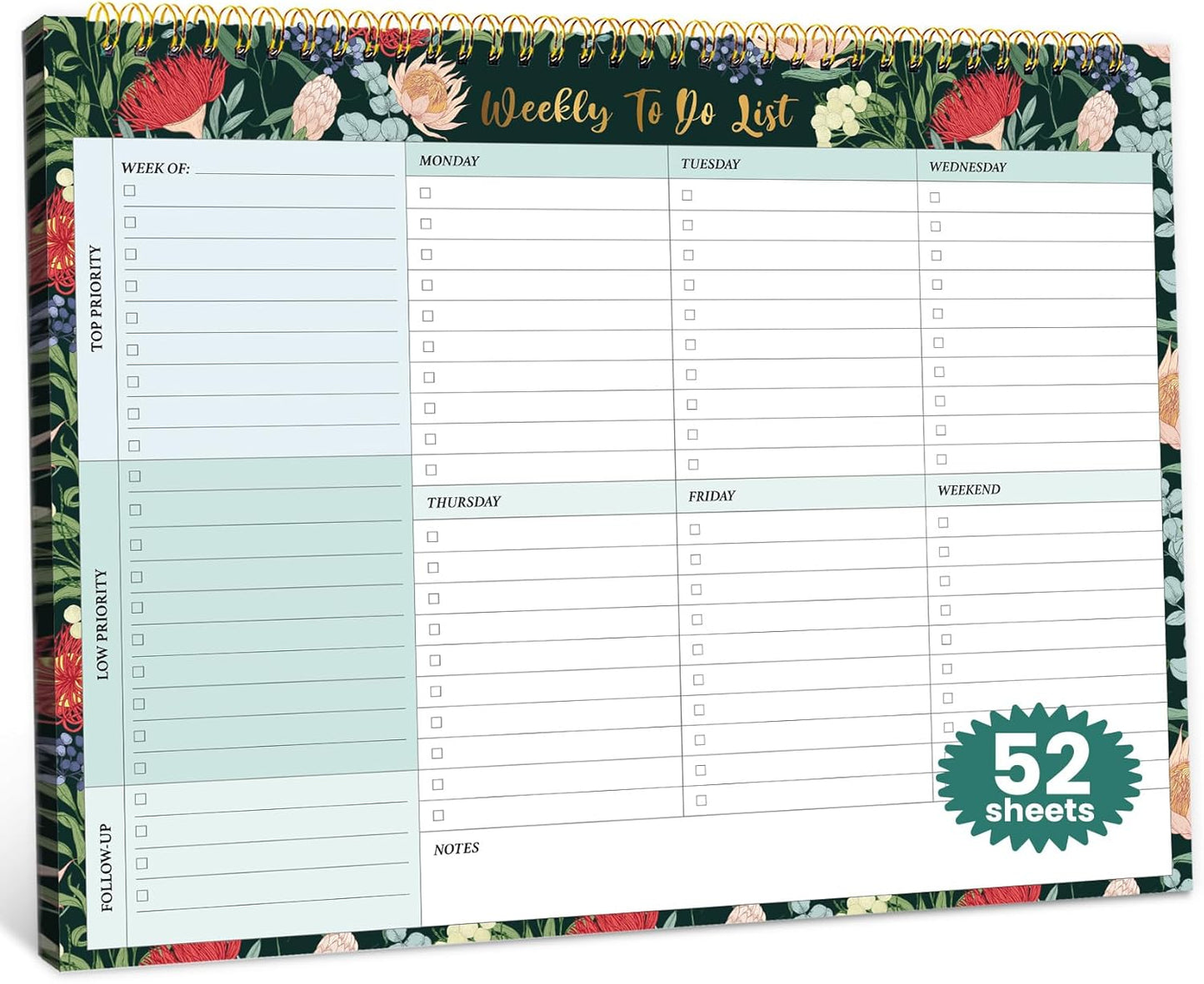 Weekly To Do List Notepad with 52 Undated Sheets（8.5"×11"）- Undated Weekly Planner Notepad for Office Desk Accessories and Supplies - Midnight Lilac