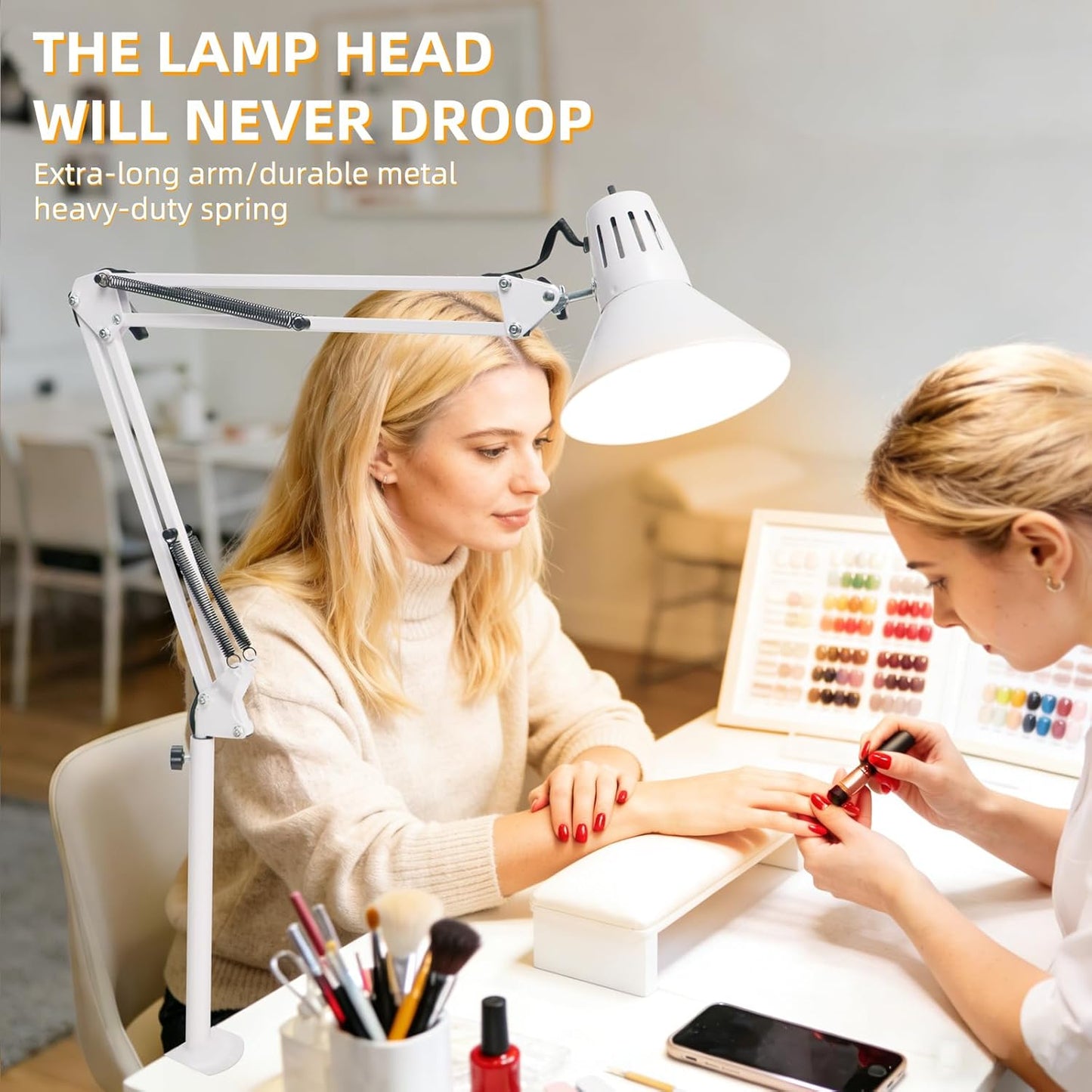 Desk Lamp With Clamp for Home Office, Eye-Caring Clip on Light with Adjustable Extra Tall Metal Swing Arm, High Intensity Clamp Lamp w/LED Bulb, Architect Task Table Lamps for Study, Workbench-B/5000k